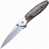 Полуавтоматический складной нож Santa Fe Kershaw Leek, сталь 14C28N, рукоять сталь с накладкой из зуба мамонта купить в Казани