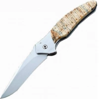 Полуавтоматический складной нож Santa Fe Kershaw Shallot, сталь 14C28N, рукоять сталь с накладкой из зуба мамонта купить в Казани