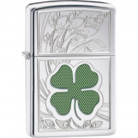 Зажигалка ZIPPO Classic «Клевер» с покрытием High Polish Chrome купить в Казани